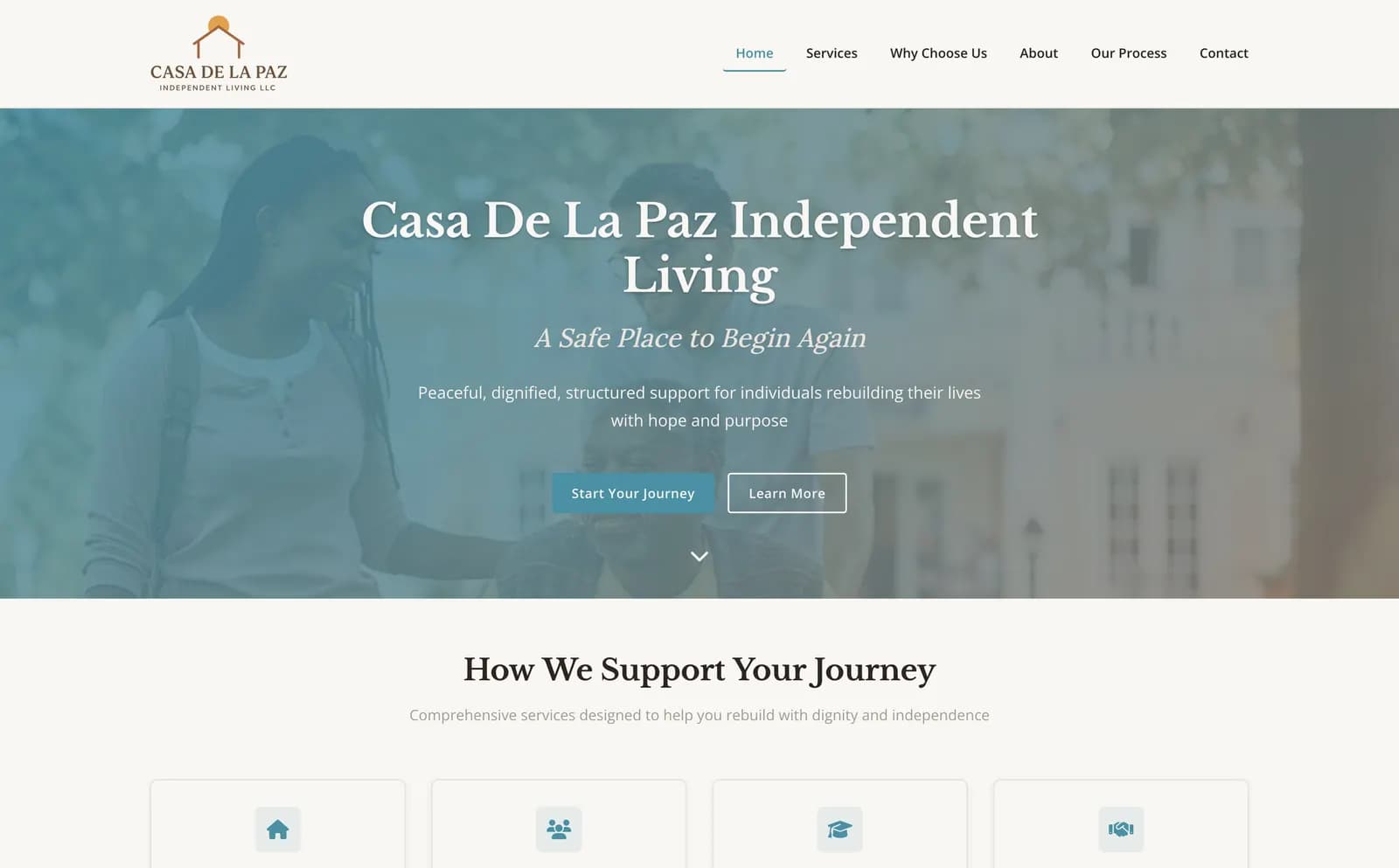 Screenshot suggestion: the Casa de la Paz homepage on a desktop, in a clean browser frame