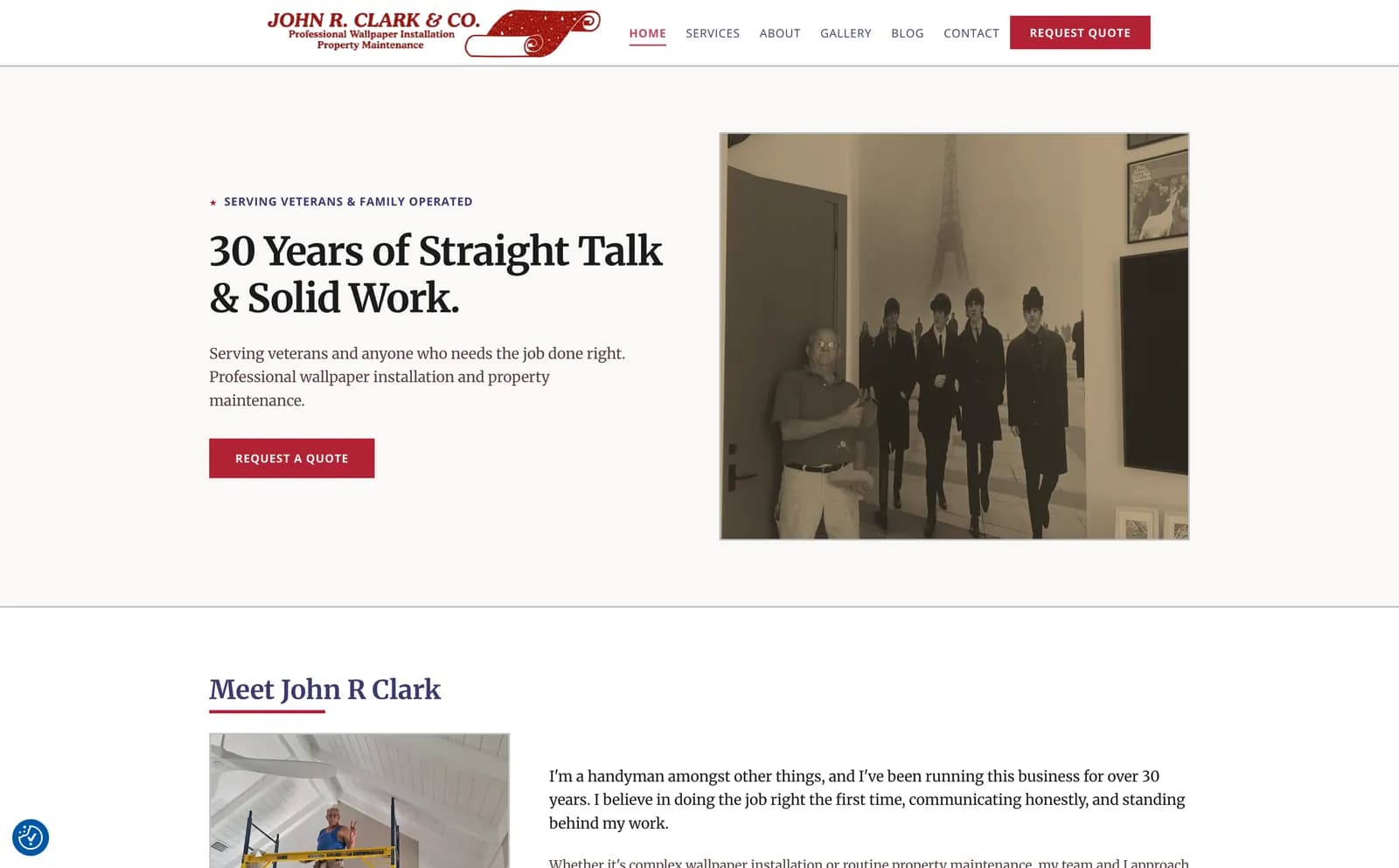 Screenshot suggestion: the John R Clark & Co homepage on a desktop, showing a finished wallpaper project